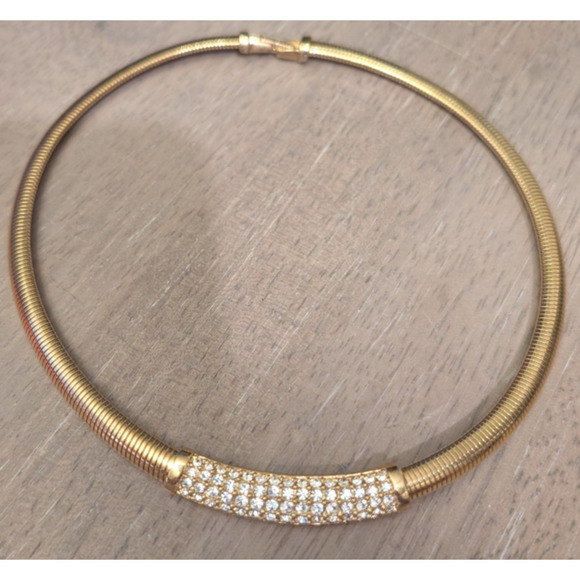 SWAROVSKI Crystal Goldtone Omega Choker Necklace Signed Vintage 17" - Picture 1 of 3